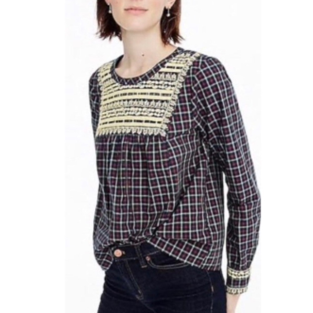 J CREW PLAIDED EMBROIDERED TOP